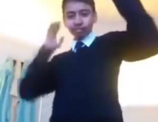 Boy dancing in school uniform video meme template