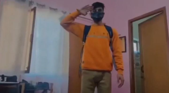 Boy saluting and leaving the room video template